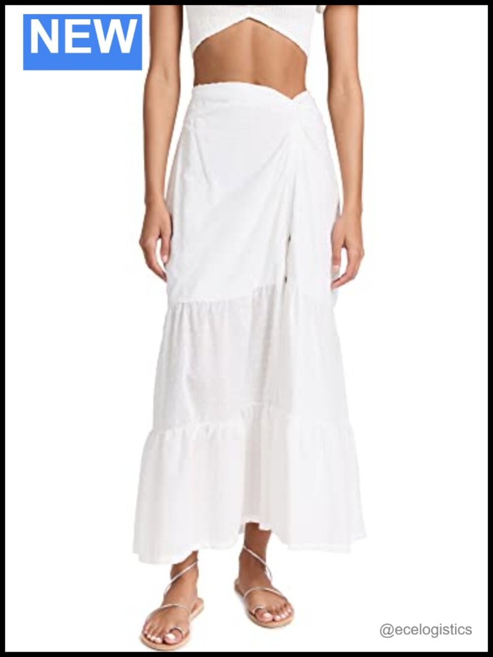 Peixoto Flocked Swiss Dot Maxi Skirt Lightweight Fitted Beach High Rise